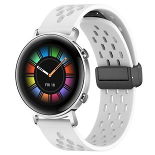 For Huawei Watch GT2 42mm 20mm Folding Magnetic Clasp Silicone Watch Band(White)