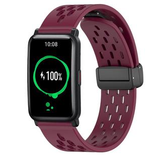 For Honor Watch ES 20mm Folding Magnetic Clasp Silicone Watch Band(Wine Red)