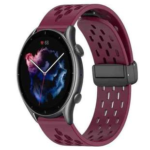 For Amazfit GTR 3 22mm Folding Magnetic Clasp Silicone Watch Band(Burgundy)