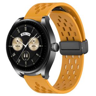 For Huawei Watch Buds 22mm Folding Magnetic Clasp Silicone Watch Band(Yellow)