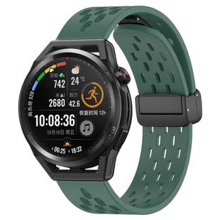 For Huawei Watch GT Runner 22mm Folding Magnetic Clasp Silicone Watch Band(Dark Green)