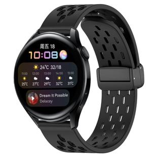For Huawei Watch 3 22mm Folding Magnetic Clasp Silicone Watch Band(Black)