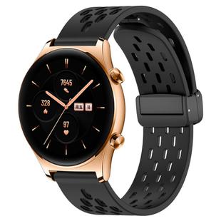 For Honor Watch GS 3 22mm Folding Magnetic Clasp Silicone Watch Band(Black)
