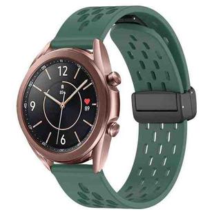 For Samsung Galaxy Watch3 41mm 20mm Folding Magnetic Clasp Silicone Watch Band(Dark Green)