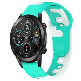 For Honor MagicWatch2 42mm 20mm Double Color Silicone Watch Band(Cyan+White)