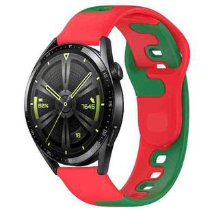 For Huawei Watch GT3 46mm 22mm Double Color Silicone Watch Band(Red+Green)
