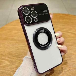 For iPhone 15 Pro Large Window Magsafe Electroplating TPU Phone Case(Purple)