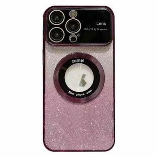 For iPhone 15 Pro Max Large Window MagSafe Gradient Glitter Electroplating TPU Phone Case(Purple)