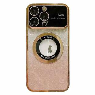 For iPhone 15 Pro Large Window MagSafe Gradient Glitter Electroplating TPU Phone Case(Gold)