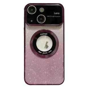 For iPhone 15 Plus Large Window MagSafe Gradient Glitter Electroplating TPU Phone Case(Purple)