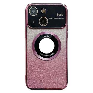 For iPhone 15 Plus Large Window MagSafe Gradient Glitter Electroplating TPU Phone Case(Rose Red)