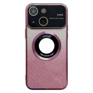 For iPhone 14 Plus Large Window MagSafe Gradient Glitter Electroplating TPU Phone Case(Rose Red)