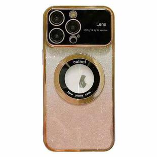 For iPhone 14 Pro Large Window MagSafe Gradient Glitter Electroplating TPU Phone Case(Gold)