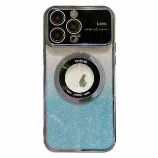 For iPhone 14 Pro Large Window MagSafe Gradient Glitter Electroplating TPU Phone Case(Blue)