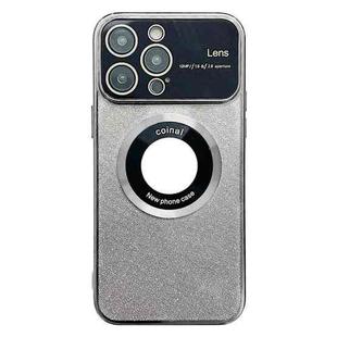 For iPhone 14 Pro Max Large Window MagSafe Gradient Glitter Electroplating TPU Phone Case(Silver)