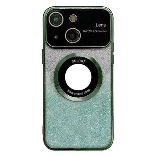 For iPhone 13 Large Window MagSafe Gradient Glitter Electroplating TPU Phone Case(Green)
