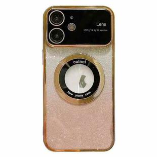 For iPhone 12 Large Window MagSafe Gradient Glitter Electroplating TPU Phone Case(Gold)