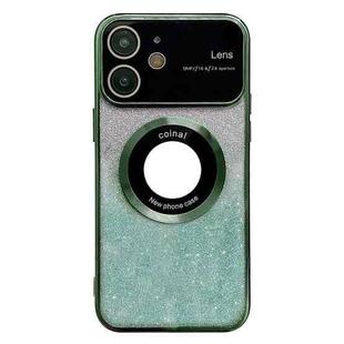 For iPhone 12 Large Window MagSafe Gradient Glitter Electroplating TPU Phone Case(Green)