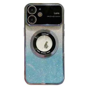 For iPhone 12 Large Window MagSafe Gradient Glitter Electroplating TPU Phone Case(Blue)
