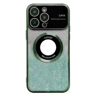 For iPhone 12 Pro Max Large Window MagSafe Gradient Glitter Electroplating TPU Phone Case(Green)
