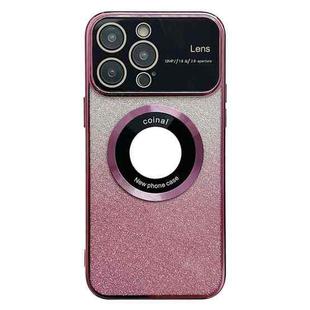 For iPhone 12 Pro Large Window MagSafe Gradient Glitter Electroplating TPU Phone Case(Rose Red)