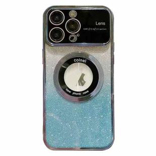 For iPhone 12 Pro Large Window MagSafe Gradient Glitter Electroplating TPU Phone Case(Blue)