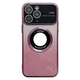 For iPhone 11 Pro Max Large Window MagSafe Gradient Glitter Electroplating TPU Phone Case(Rose Red)