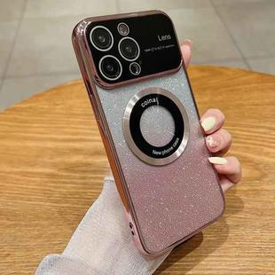 For iPhone 11 Pro Max Large Window MagSafe Gradient Glitter Electroplating TPU Phone Case(Rose Gold)