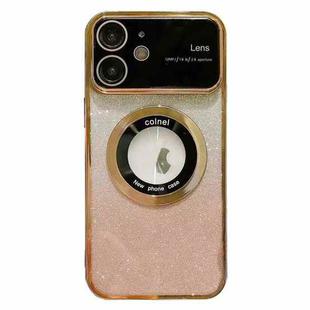 For iPhone 11 Large Window MagSafe Gradient Glitter Electroplating TPU Phone Case(Gold)