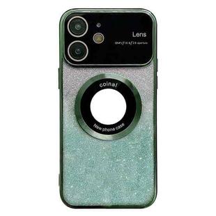 For iPhone 11 Large Window MagSafe Gradient Glitter Electroplating TPU Phone Case(Green)