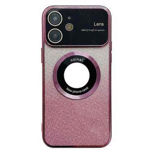 For iPhone 11 Large Window MagSafe Gradient Glitter Electroplating TPU Phone Case(Rose Red)