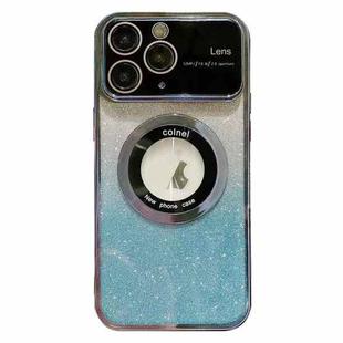 For iPhone 11 Pro Large Window MagSafe Gradient Glitter Electroplating TPU Phone Case(Blue)