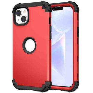 For iPhone 15 3 in 1 Silicone Hybrid PC Shockproof Phone Case(Red)