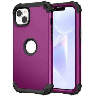 For iPhone 15 3 in 1 Silicone Hybrid PC Shockproof Phone Case(Purple)