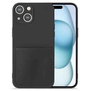 For iPhone 15 Imitate Liquid Silicone Skin Feel Phone Case with Card Slot(Black)