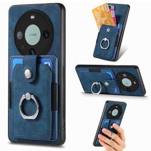 For Huawei Mate 60 Pro Retro Skin-feel Ring Multi-card Wallet Phone Case(Blue)