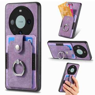 For Huawei Mate 60 Pro Retro Skin-feel Ring Multi-card Wallet Phone Case(Purple)