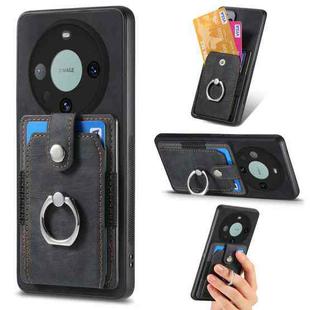 For Huawei Mate 60 Pro Retro Skin-feel Ring Multi-card Wallet Phone Case(Black)