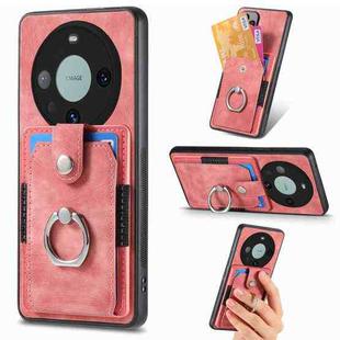 For Huawei Mate 60 Pro Retro Skin-feel Ring Multi-card Wallet Phone Case(Pink)