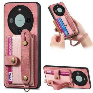 For Huawei Mate 60 Pro Retro Cross Wristband Wallet Leather Back Phone Case(Pink)
