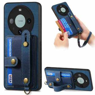 For Huawei Mate 60 Pro Retro Cross Wristband Wallet Leather Back Phone Case(Blue)
