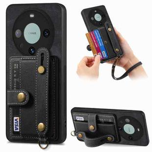 For Huawei Mate 60 Pro Retro Cross Wristband Wallet Leather Back Phone Case(Black)