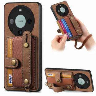 For Huawei Mate 60 Pro Retro Cross Wristband Wallet Leather Back Phone Case(Brown)