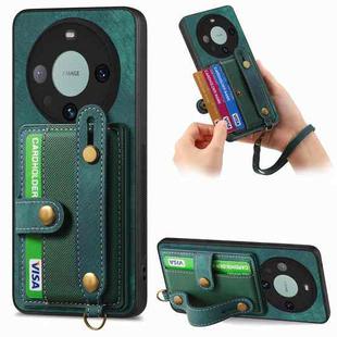 For Huawei Mate 60 Pro Retro Cross Wristband Wallet Leather Back Phone Case(Green)