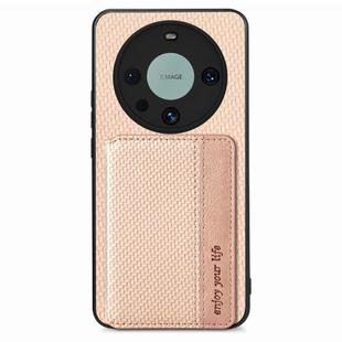 For Huawei Mate 60 Pro Carbon Fiber Magnetic Card Bag Phone Case(Khaki)