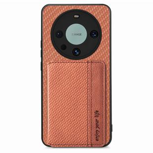 For Huawei Mate 60 Pro Carbon Fiber Magnetic Card Bag Phone Case(Brown)