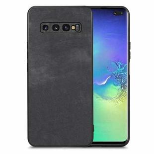 For Samsung Galaxy S10+ Vintage Leather PC Back Cover Phone Case(Black)