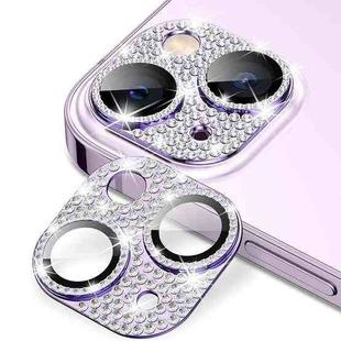 For iPhone 15 / 15 Plus ENKAY Hat-Prince Blink Diamond Camera Lens Aluminium Alloy + Tempered Glass Full Coverage Protector(LIght Purple)