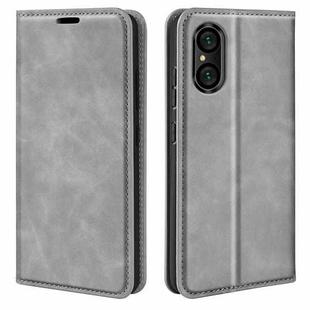 For Sony Xperia 5 V Retro-skin  Magnetic Suction Leather Phone Case(Grey)