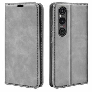 For Sony Xperia 1 VI Retro-skin Magnetic Suction Leather Phone Case(Grey)